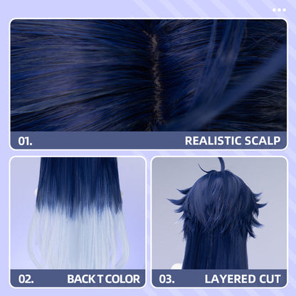 【Ready For Ship】DokiDoki Game Genshin Impact Cosplay Flins Wig Long Blue Gradient Hair Song of the Welkin Moon