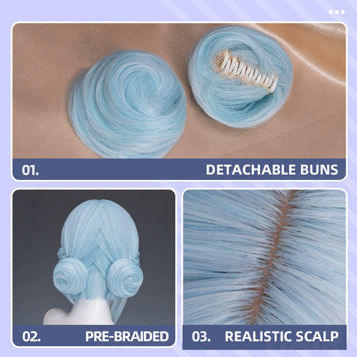 【Ready For Ship】DokiDoki Game Genshin Impact Cosplay Ineffa Blue Wig Headphones Accessory