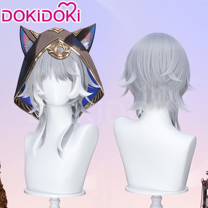 【Ready For Ship】DokiDoki Game Honkai: Star Rail Cosplay Cipher Wig Long Straight Blue Gray White Highlights Hair