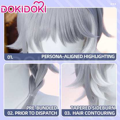 【Ready For Ship】DokiDoki Game Honkai: Star Rail Cosplay Cipher Wig Long Straight Blue Gray White Highlights Hair