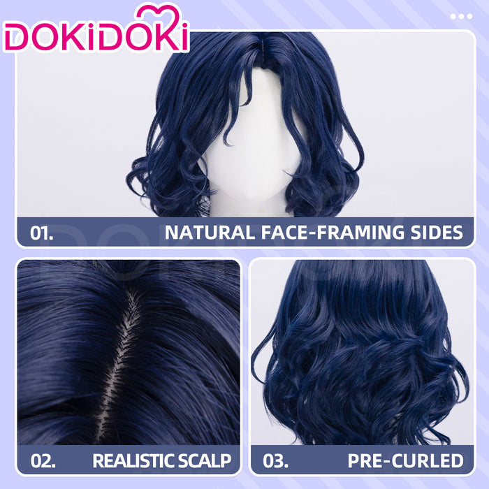 【Ready For Ship】DokiDoki Game Lord of the Mysteries Cosplay Alger Wilson Wig Long Curly Dark Blue Hair