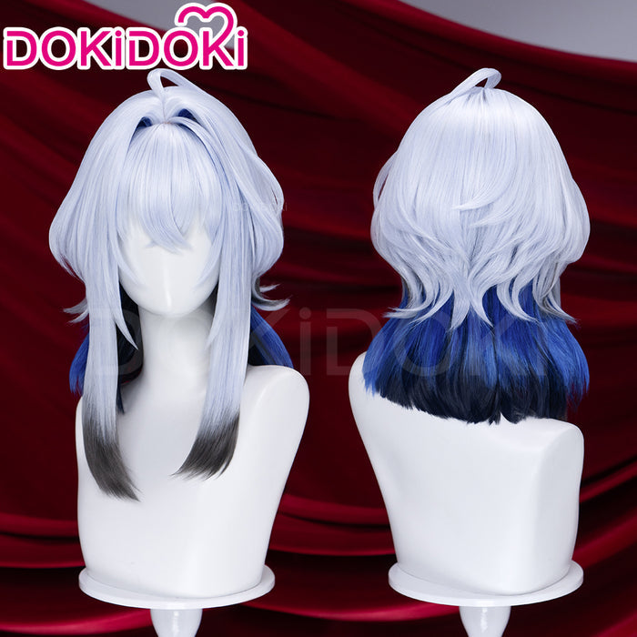 【Ready For Ship】DokiDoki Game Wuthering Waves Cosplay Galbrena Wig Long Curly Silver Blue Black Gradient Hair