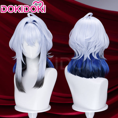 【Ready For Ship】DokiDoki Game Wuthering Waves Cosplay Galbrena Wig Long Curly Silver Blue Black Gradient Hair