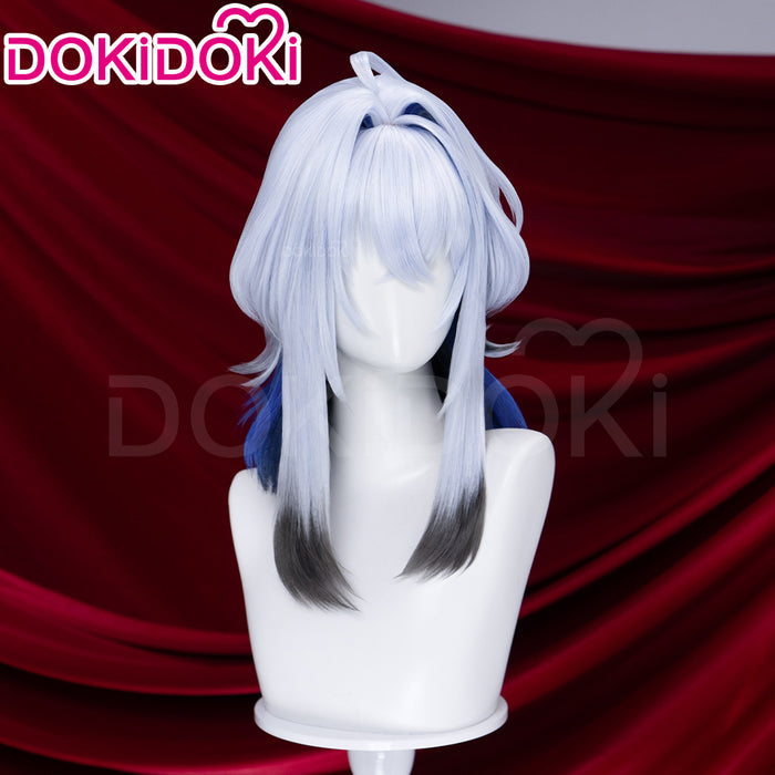 【Ready For Ship】DokiDoki Game Wuthering Waves Cosplay Galbrena Wig Long Curly Silver Blue Black Gradient Hair