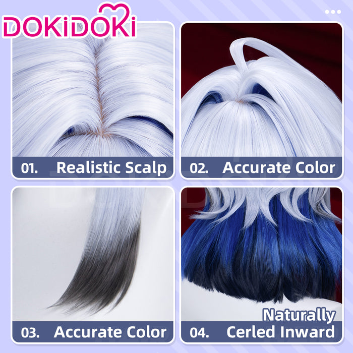 【Ready For Ship】DokiDoki Game Wuthering Waves Cosplay Galbrena Wig Long Curly Silver Blue Black Gradient Hair