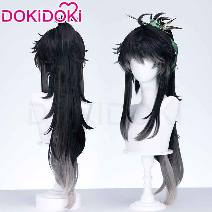 【Ready For Ship】DokiDoki Game Wuthering Waves Cosplay Qiuyuan Wig Long Curly Black Gray Gradient Hair Qiu Yuan