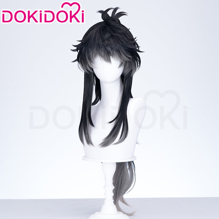 【Ready For Ship】DokiDoki Game Wuthering Waves Cosplay Qiuyuan Wig Long Curly Black Gray Gradient Hair Qiu Yuan