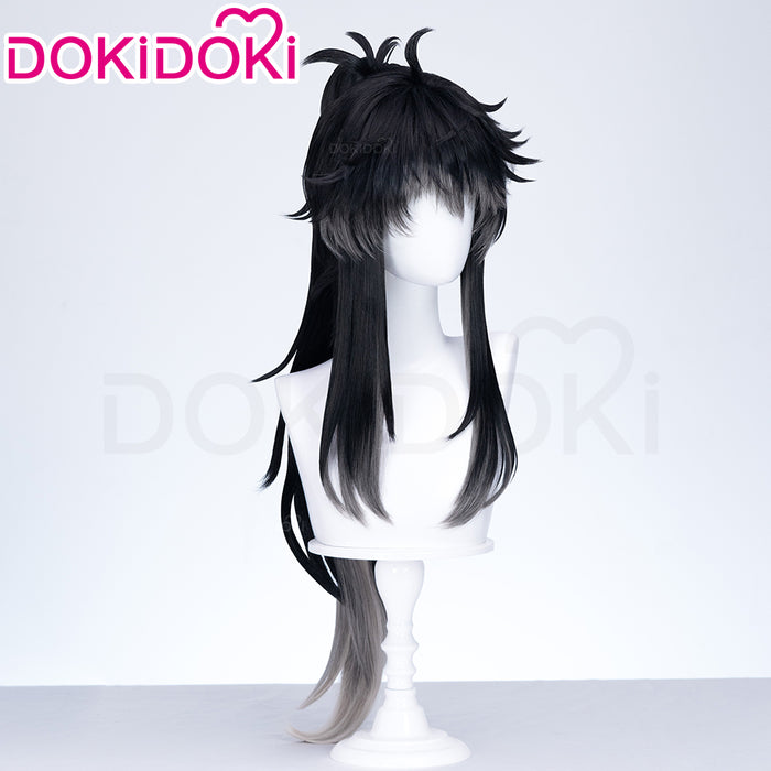 【Ready For Ship】DokiDoki Game Wuthering Waves Cosplay Qiuyuan Wig Long Curly Black Gray Gradient Hair Qiu Yuan