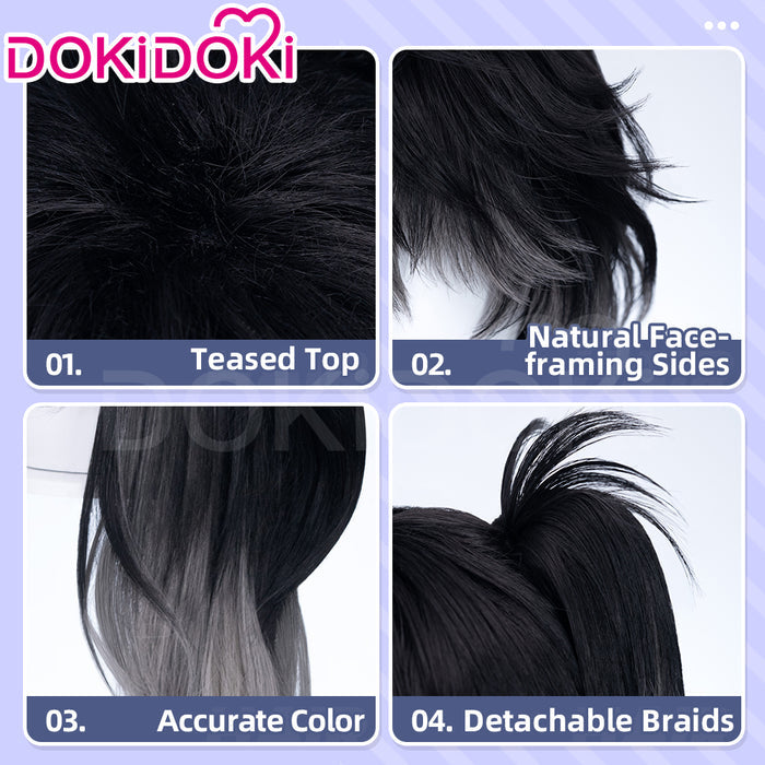 【Ready For Ship】DokiDoki Game Wuthering Waves Cosplay Qiuyuan Wig Long Curly Black Gray Gradient Hair Qiu Yuan
