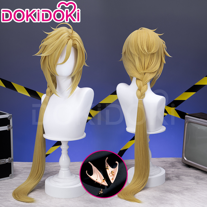 【Ready For Ship】DokiDoki Game Zenless Zone Zero Cosplay Hugo Cosplay Wig / Earrings Long Straight Blond Hair Ponytail ZZZ