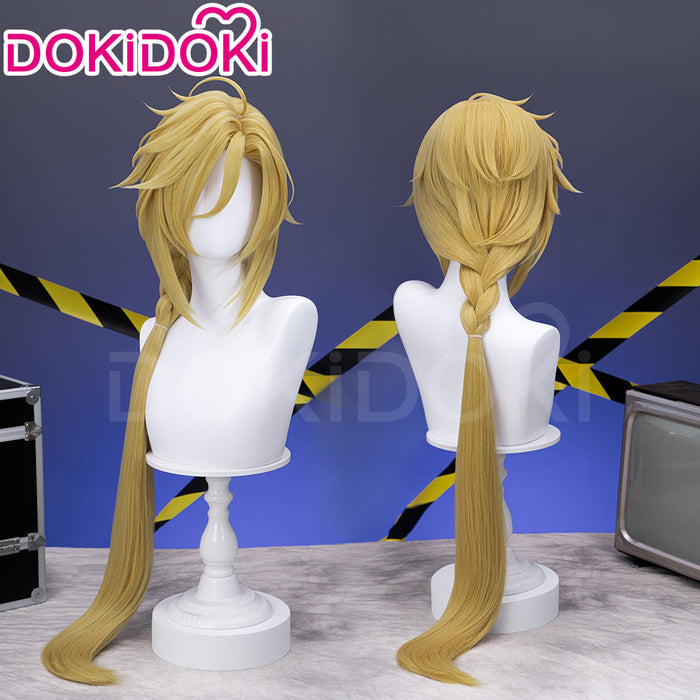 【Ready For Ship】DokiDoki Game Zenless Zone Zero Cosplay Hugo Cosplay Wig / Earrings Long Straight Blond Hair Ponytail ZZZ