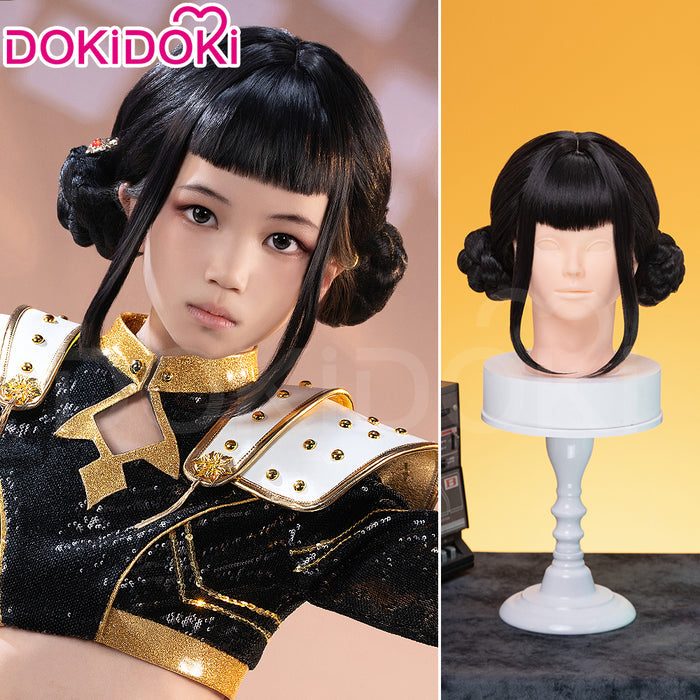 【Ready For Ship】【Kids Version】DokiDoki Movie Anime Cosplay Women Wig Short Black Hair Double Buns