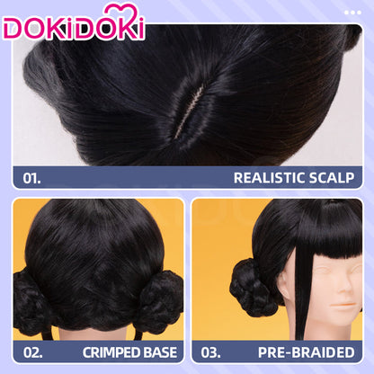 【Ready For Ship】【Kids Version】DokiDoki Movie Anime Cosplay Women Wig Short Black Hair Double Buns
