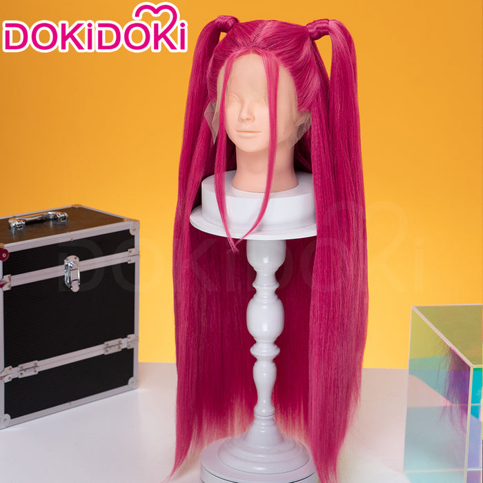 【Ready For Ship】【Last Batch】【80 CM】【Front Lace】【Kids Version】DokiDoki Movie Anime Cosplay Women Wig Long Pink Straight Hair Two Ponytails