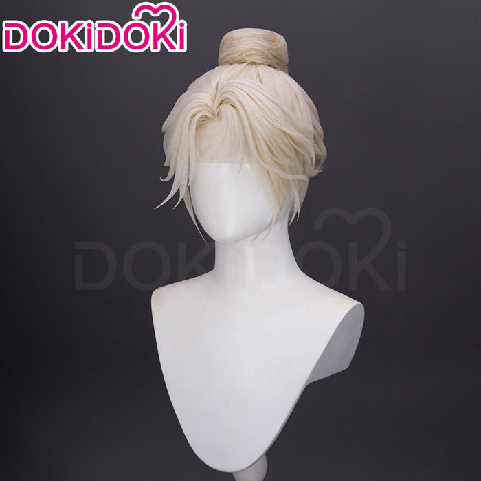 【Ready For Ship】【Small Area Front Lace】DokiDok Game Where Winds Meet Cosplay Wen Wuque Wig Short Blonde Hair Bun Wen Wu Que