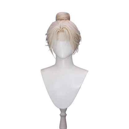 【Ready For Ship】【Small Area Front Lace】DokiDok Game Where Winds Meet Cosplay Wen Wuque Wig Short Blonde Hair Bun Wen Wu Que